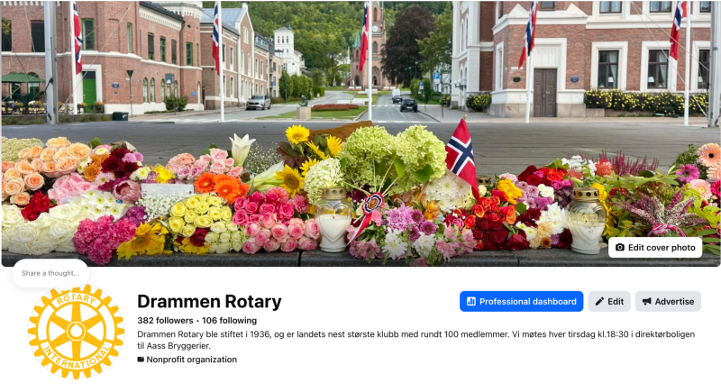 Drammen Rotary sin Facebook profil August 2026